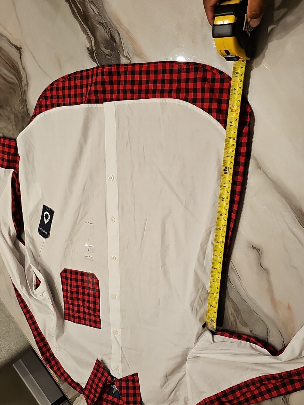 Kid's Contrast Red Plaid Trim White Button-Up Shirt - Picture 5 of 8